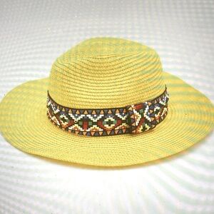 Aztec Band Straw Panama Sun Hat in Yellow